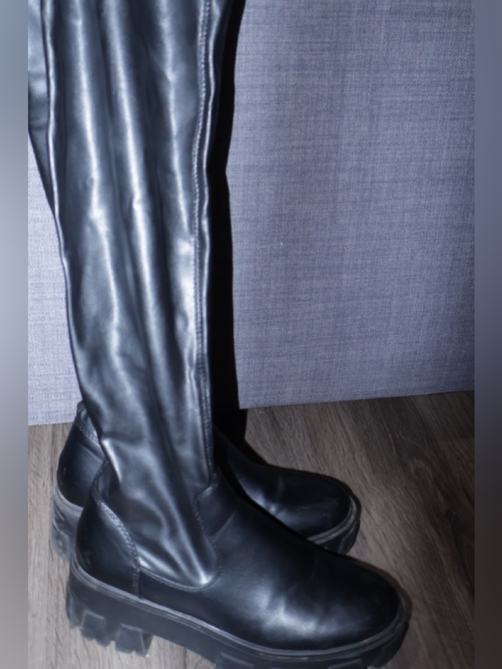 AZALEA WANG LATE NIGHTS OVER THE KNEE FLATFORM BOOT WITH 4 WAY STRETCH IN BLACK - Picture 11 of 11